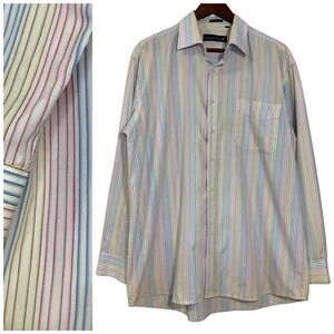 Vintage 90s American Eagle Shirt L Rainbow Striped Button Up‎ Long Sleeve Cotton
